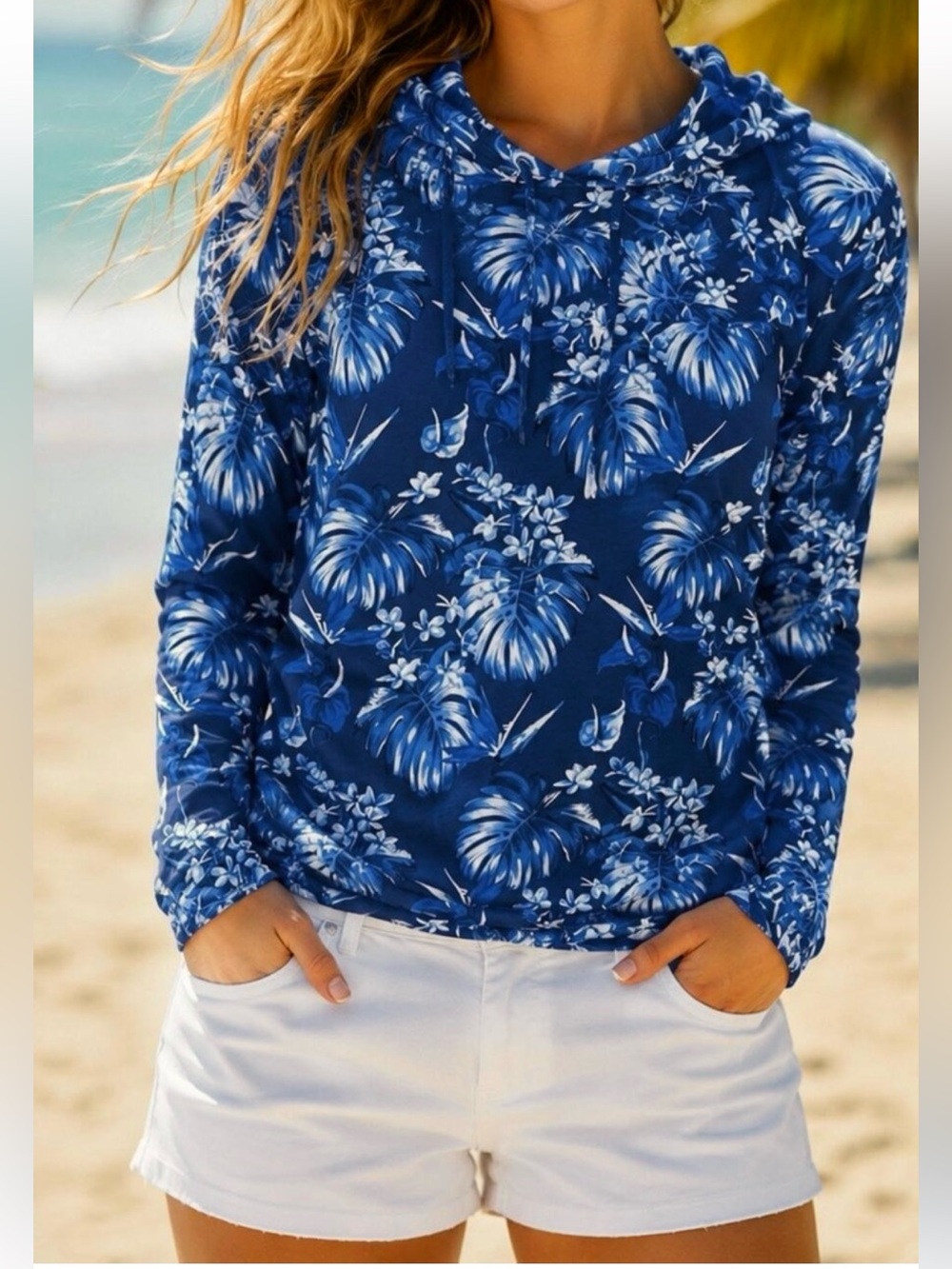♦️Polo by Ralph Lauren Women’s Blue Floral Pullover Hoodie